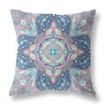 Homeroots 16 in. Floral Geo Indoor Outdoor Throw Pillow Blue & Pink 418002